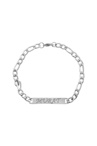 Silver Renk Gurmet Zincirli Basic Model Kişiye Özel İsim/harf Yazılı Erkek Çelik Bileklik