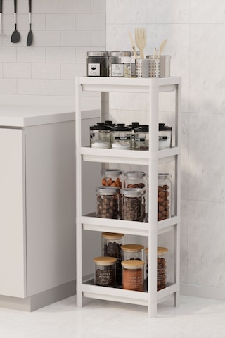 4 Katlı Slim Mutfak & Banyo Raf Ünitesi, Beyaz Beyaz