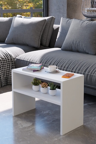 Alpa Ev Mobilya Alt Raflı Orta Sehpa, Modern Salon Sehpası, Dekoratif Çay & Kahve Yan Sehpası Beyaz