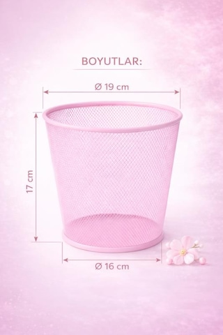 Nd-1060 Masaüstü & Masa Altı Metal File Çöp Kovası Small Organizer Toz Pembe