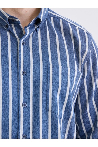 Lcwaıkıkı Classic Lacivert Regular Fit Çizgili Armürlü Erkek Gömlek