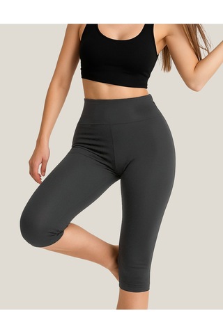 Diz Altı Kapri Tayt Yüksek Bel Likralı Parlak Dalgıç Kumaş, Antrasit Füme Antrasit