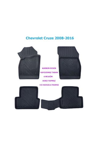 Chevrolet Cruze 2008-2016 4d Premium Havuzlu Paspas-kaydırmaz Taban