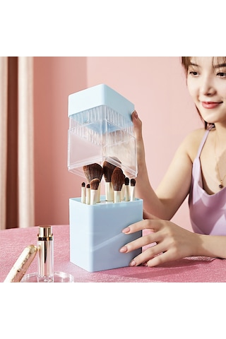 Hfambition Beyaz Makyaj Fırçası Organizasyon Kutusu - Şeffaf Toz Koruma, Dolap Üstü Tahtası, Kaliteli Malzeme, Zp018