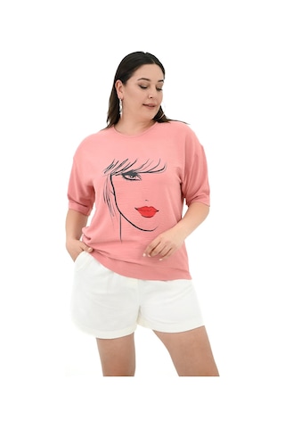 Kadın Büyük Beden Yüz Baskılı T-shirt 1788-25 001