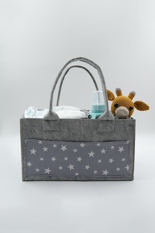 Jasper Yıldız Desenli Gri Keçe Anne Bebek Bakım Çantası Organize Gri