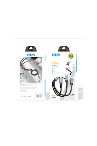 Go Des Gd-uc806 Hızlı Şarj Kablosu 3in2 Lightning Type-c Type-c 100w 1m Gri