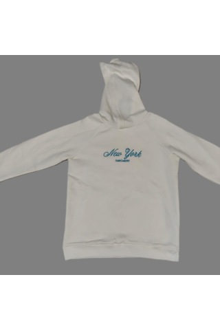 Kadın Kapşonlu Nakışlı Beyaz Sweatshirt Ekru