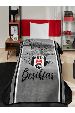 Beşiktaş Lisanslı Battaniye Kupa Hediyeli Siyah Beyaz