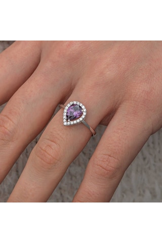Gümüş Damla Mor Taşlı Kadın Yüzük Gümüş