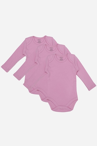 Arma Yıldız %100 Organik Pamuk 3'lü Pembe Uzun Kollu Bebek Çıtçıtlı Zıbın Body Pembe