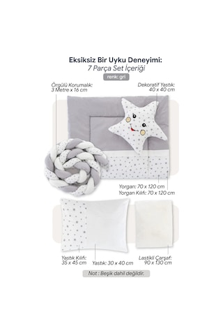 Deluxe Park Yatak Uyku Seti Bebek Beşik Örgülü Uyku Seti Pamuklu Kumaş 7 Parça