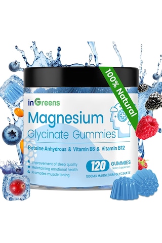 İngreens Magnesium Glycinate Betaine Sleep Relaxation & Focus Support 120 Gummies Karışık