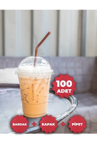 Plastik Bardak Milkshake Bardağı Kapak Pipet 14 Oz 400 Cc - 100 Adet