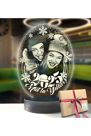 Yılbaşına Özel Resimli Oval 3d Modelli Gece Lambası