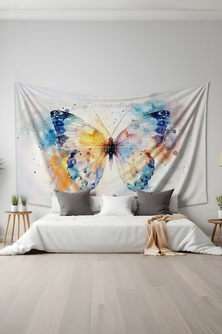 Renkli Kanatlar Kelebek Desenli Duvar Halısı Duvar Örtüsü Tapestry Süet Dokulu Kumaş