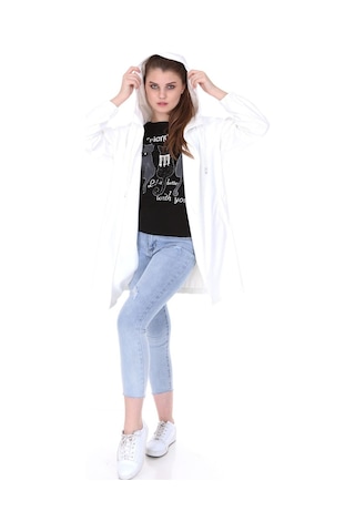 Pua Fashion Beyaz Kapşonlu Yağmurluk 001