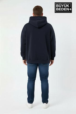 Süperlife Erkek Büyük Beden Ar Baskılı Kapüşonlu İnce Sweatshirt Spr26bsw963 Lacivert