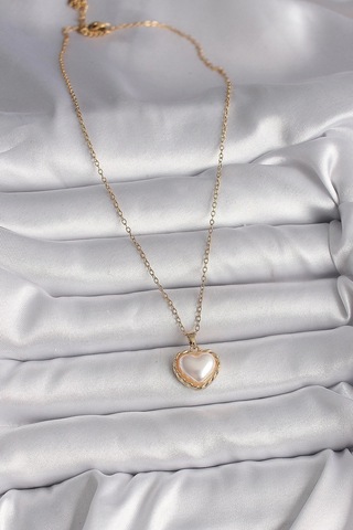 316l Çelik Gold Renk Zincir 3d İnci Kalp Model Kadın Kolye Çok Renkli