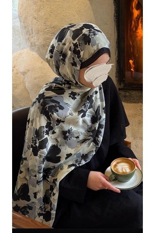 Qalortex Scarf Pamuklu Garden Desen Şal-siyah