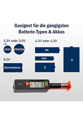 Tfa Dostmann Pil Test Cihazı Batterycheck, 98.1126.01, Piller Ve Aküler İçin Aaa,aa,c, D , Düğme Pil, Blok Pil, Ş