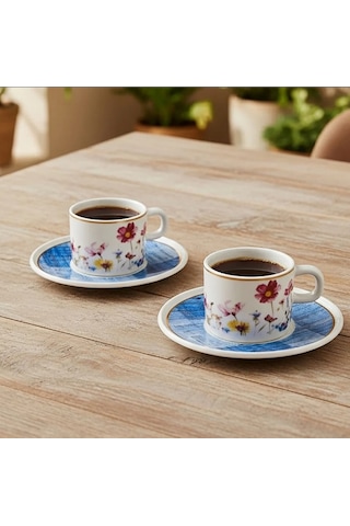Güral Porselen Mental 4 Parça Çay Fincan Takımı 6709 Mavi Mavi