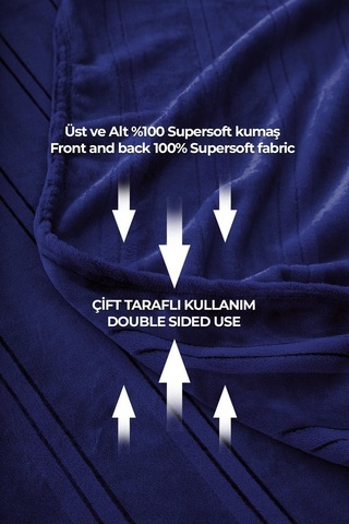 Evlen Home Collection Mayer Supersoft Yumuşak Tek Kişilik Battaniye Yatak Örtüsü 150x230 Cm Koyu Mavi Lacivert Koyu Mavi