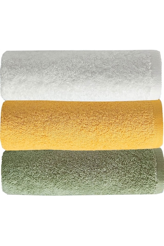 3 Lü Renkli El Yüz Havlu Seti %100 Pamuklu Natural Harmony Sarı
