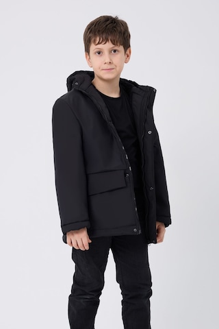 Kız Çocuk Siyah İçi Kürklü Su Ve Rüzgar Geçirmez Kapüşonlu 3 Cep Kışlık Mont & Kaban & Parka Siyah