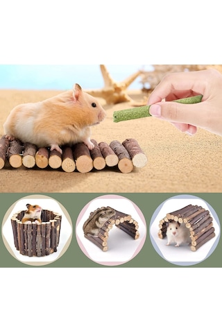 3lü Set Doğal Ahşap Merdiven Köprüsü Ve Orman Içi Boş Ağaç Gövdesi Hamster Egzersiz Kampı