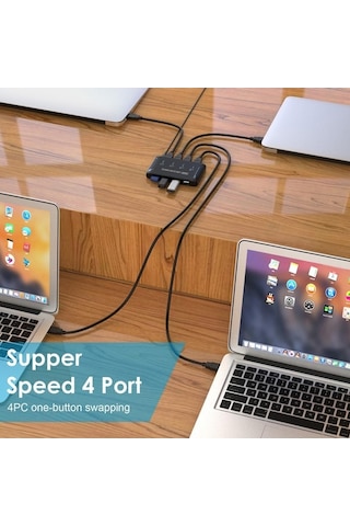 Pazly Usb 2.0 4x4 Kvm Anahtar Kutusu Hub Adaptörü, Tak Ve Çalıştır, 5 Gbps Hızlı Adaptör