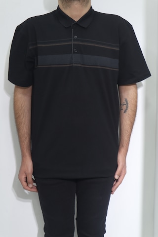 Santa Dmctekstil Erkek Desenli Spor Kesim Rahat Kalıp Polo Yaka Battal T-shirt Siyah