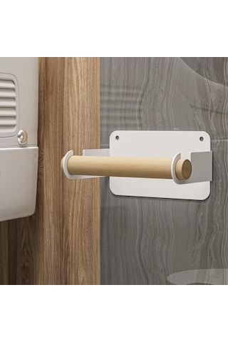 Ahşap Metal Tuvalet Kağıtlığı, Tuvalet Kağıdı Tutacağı, Yapışkanlı Tuvalet Kağıtlığı, Doğal Ahşap Bar Tutucu Tuvalet Kağıdı Standı, Minimal Tuvalet Wc Kağıtlık Beyaz Siyah