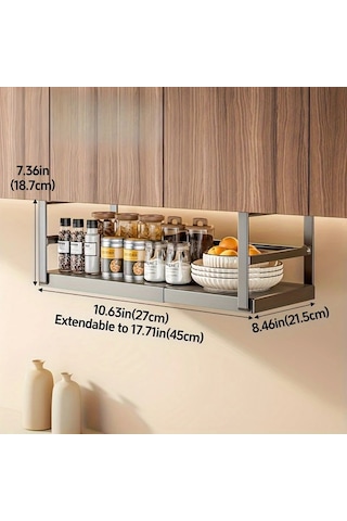 Honeybeeshop Siyah Küçük 1 Adet Ayarlanabilir Metal Dolap Rafı Baharat Şişeleri Ve Soslar İçin Genişletilebilir Mutfak Depolama Rafı