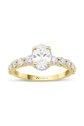 1.80 Karat Oval Tektaş Pırlanta Yüzük Beyaz Altın