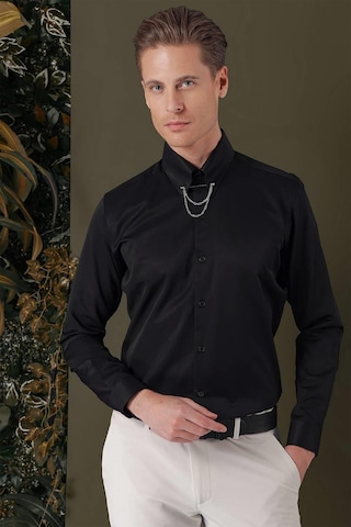 Efor Gk 710 Slim Fit Siyah Klasik Gömlek Siyah