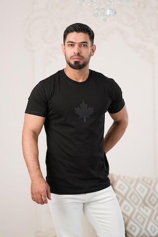 Paul Martin Bisiklet Yaka Önü Baskılı Pamuklu Basic Regular Fit T-shirt Siyah
