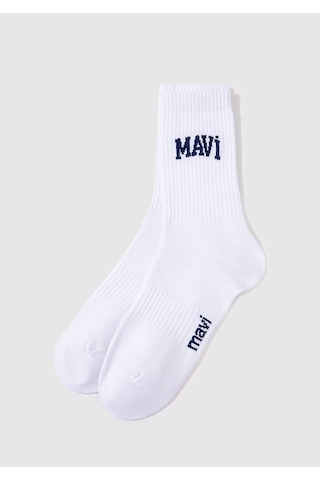 Mavi - Mavi Logo Baskılı Beyaz Soket Çorap 0911160-28613 Beyaz