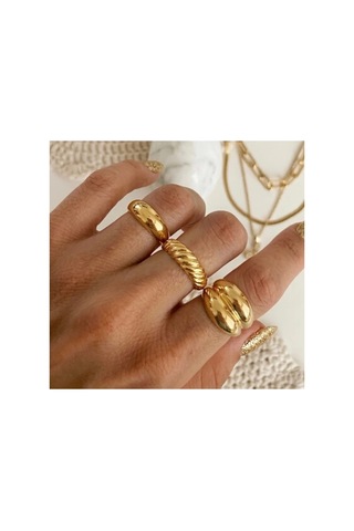 Lunarie 3'lü Dome Chunky Vintage Yüzük Seti 14k Gold Burgu Altın