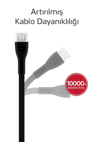 Hasır Örgülü 2.4a Micro Usb 1 Metre Hızlı Şarj Ve Data Kablosu