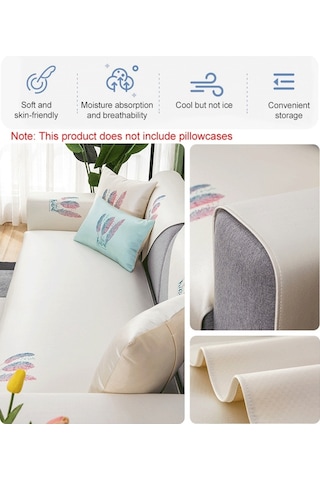 Sones Tüy Desenli Yazlık Buz İpek Kaymaz Tam Kapsamlı Kanepe Kılıfı, Boyut: 70x210cm Altın