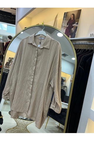 Puane Naturel Dokulu Oversize Gömlek -10800 Bej