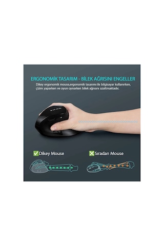 Dikey Ergonomik Şarj Edilebilir Sessiz Mouse Bluetooth+2.4g Kablosuz