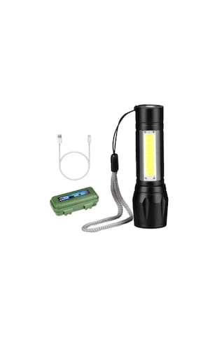 Gaman Süper Parlak 3 Fonksiyonlu Usb Şarjlı Flaşörlü Led El Feneri Siyah