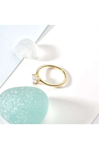 14 Ayar Altın Kaplama Kalp Beyaz Taşlı Yüzük - Rs00109 Altın