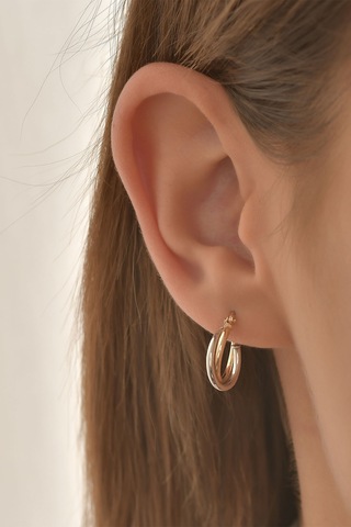 Moom Mücevherat Kadın 14 Ayar Altın 2 Renk Sarı Beyaz Halka Küpe N11.15467