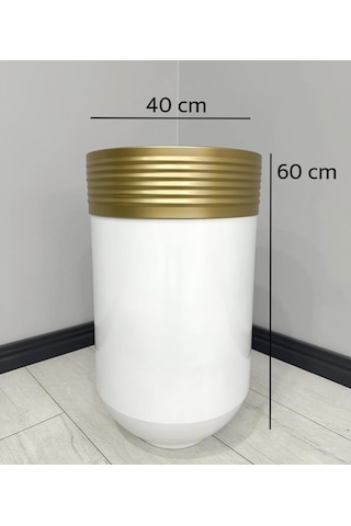 Elegant Dekoratif Eskitme Darbuka Parlak Beyaz Saksı 60cm