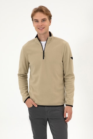 U.S. Polo Assn. Erkek Regular Fit Açık Haki Polar Yarım Fermuarlı Basic Sweatshirt 50313777-VR183