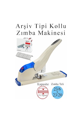 Büyük Boy Zımba Makinesi 1 Adet 9170 Arşiv Tipi Zımba Makinası 170 Yaprak Kapasiteli Zımba Teli Hediyeli Kollu Zımba