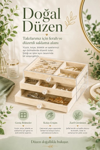 Yüzük Kolye Bileklik Saat İçin Çekmeceli Kadife Takı Organizer Kutusu Çok Renkli